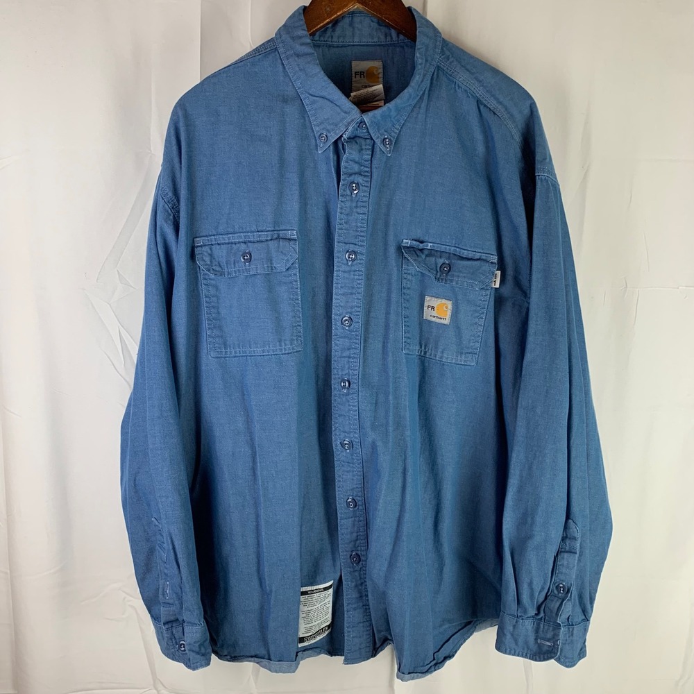 Carhartt Work Shirt Mens 3XL Blue Flame Resistant FR Long Sleeve FRS191 CBL